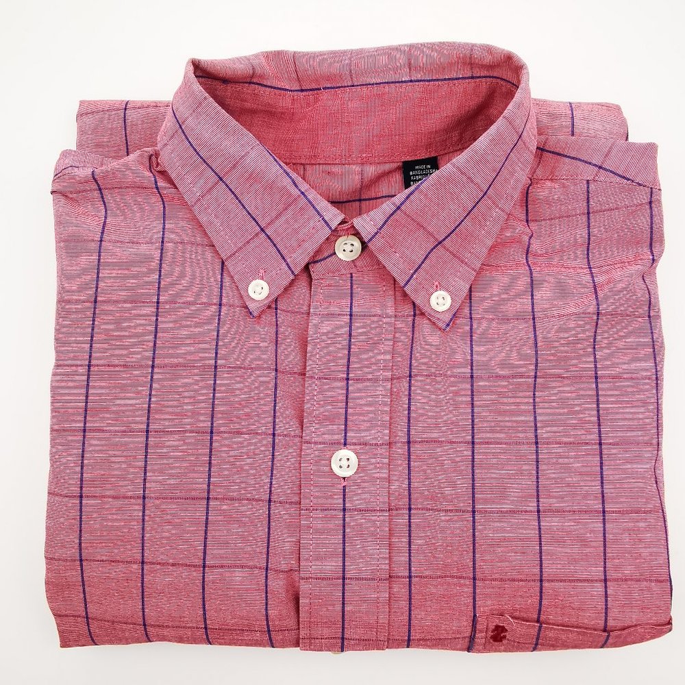 Izod Men's Button Down Cotton Shirt Red Plaid